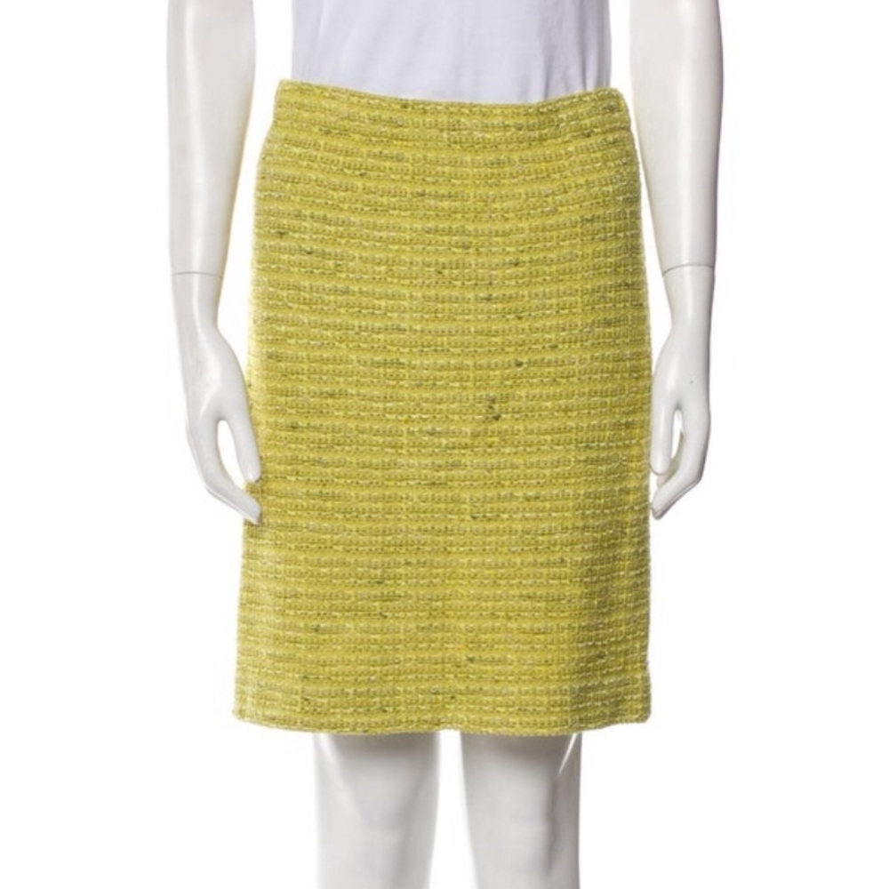 ST. JOHN Collection Green Textured Tweed Knit Knee Length Pencil Skirt Size 8
